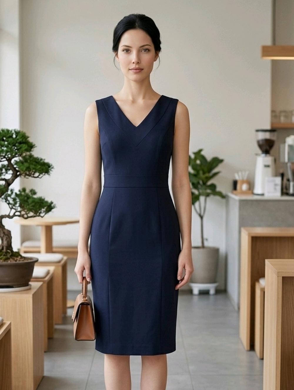 NWT Anne Klein Navy V-Neck Sheath Midi Dress 0